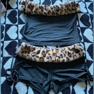 Fuzzy Cheetah Print Short Set